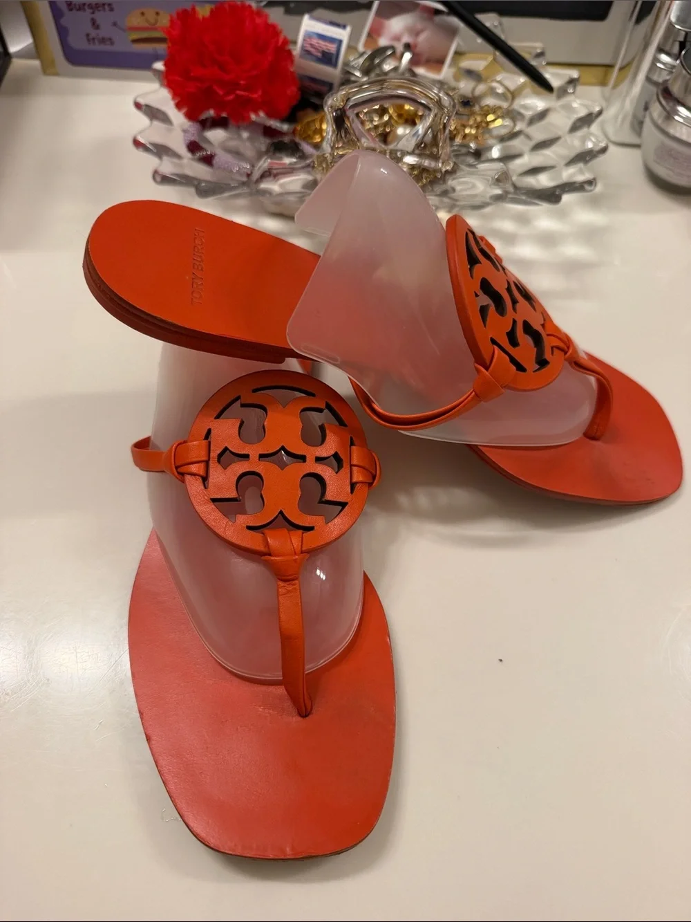 Tory Burch Orange Logo Thong Sandals